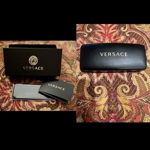 Versace Eyeglass Black Hard Shell Case Box Wipe & Booklet w/ authentication code